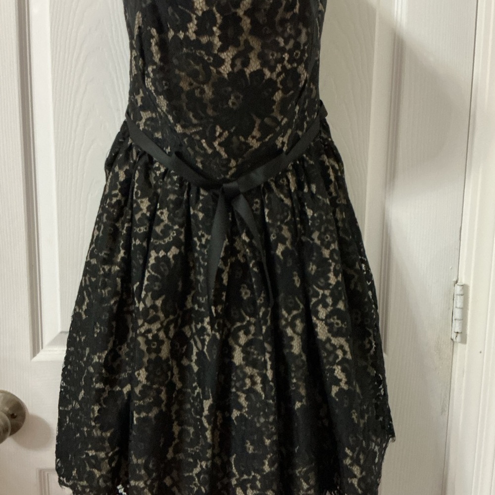 Neiman Marcus Tan Dress with Black Lace